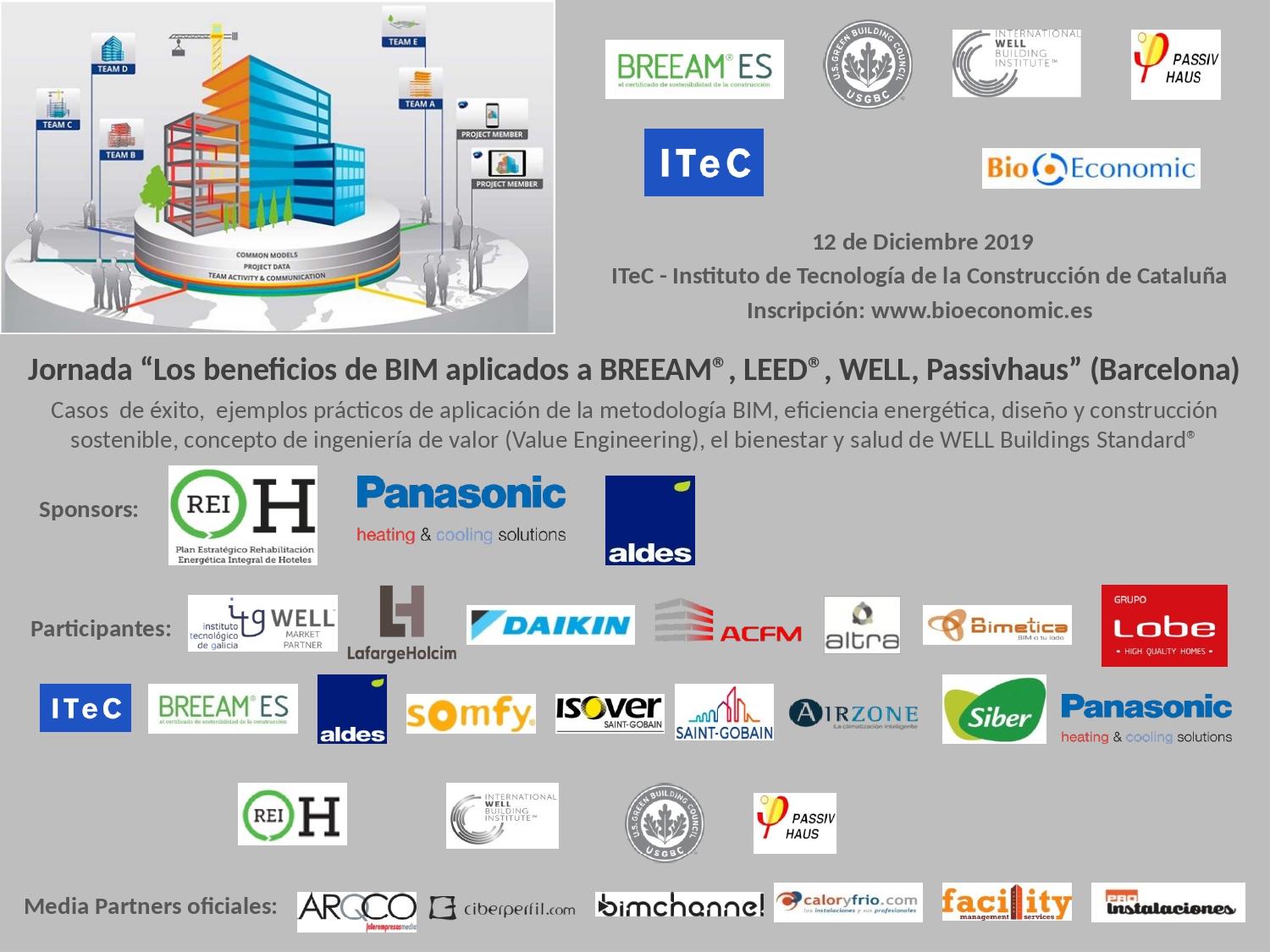 El ITeC acoge y organiza con BioEconomic una nueva Jornada “Los beneficios de BIM - BREEAM® - LEED® - WELL - Passivhaus” en Barcelona